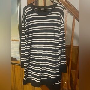 Talbots Black and White Striped casual everyday Dress, Women’s L chic cotton